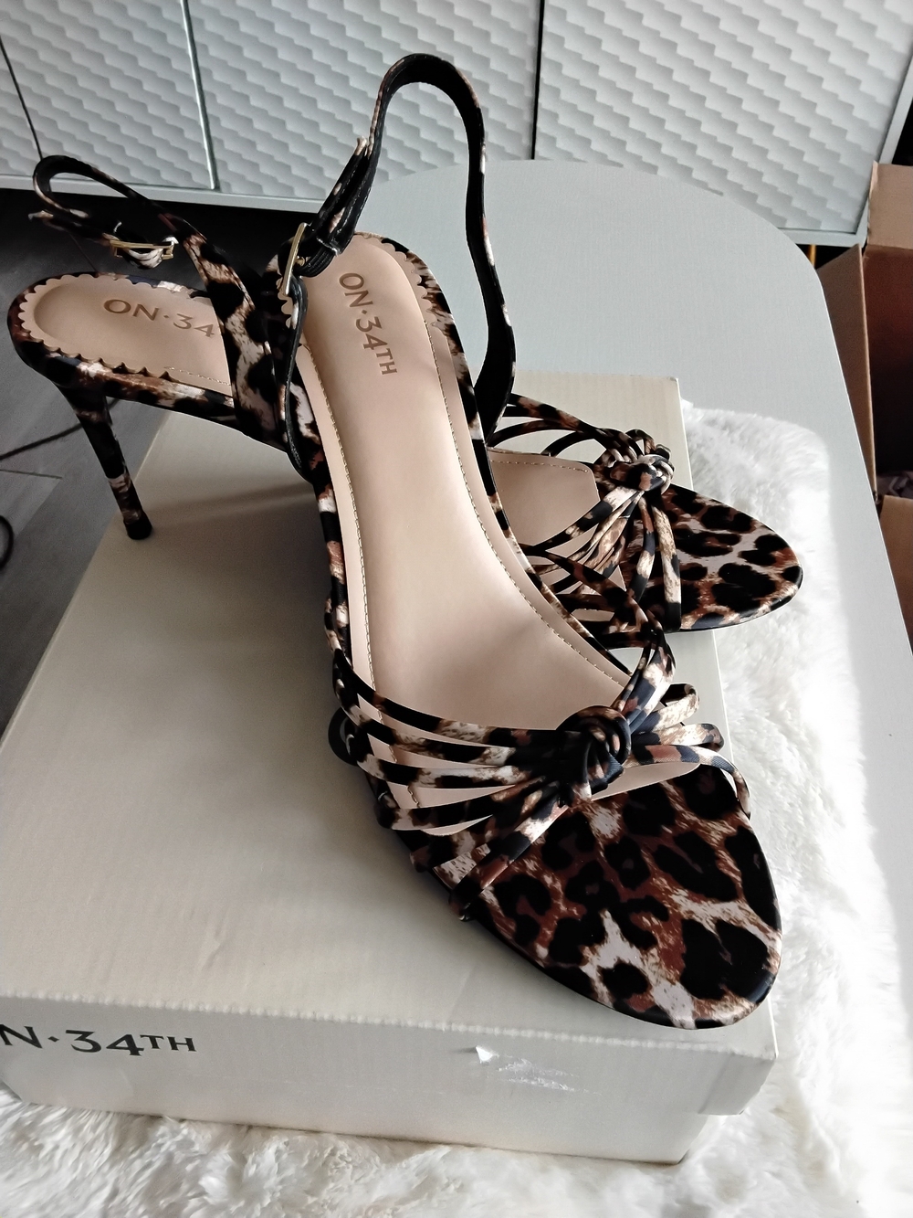 ON 34TH Leopard-Print Slingback Heels in Brown and Black